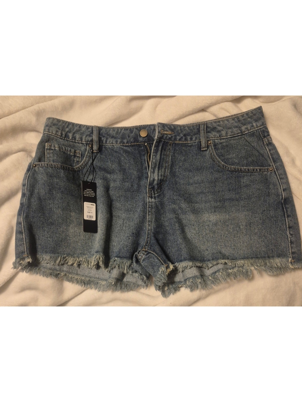 Fashion Nova Light Blue High-Rise Frayed Denim Shorts